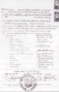Свідоцтво про закінчення школи Я.Семенович. 1937р.